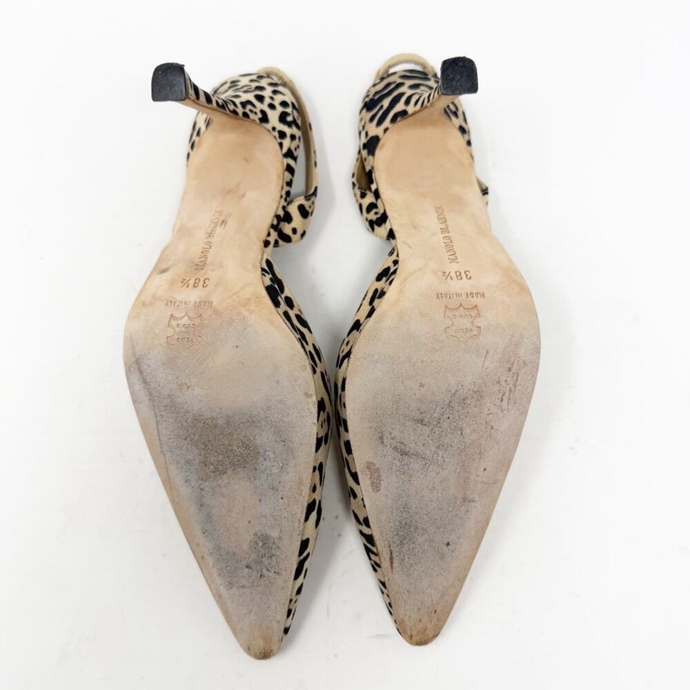 Manolo Blahnik Carolyne Leopard Print Canvas Slingback Heels Womens Size EU 38.5 - Picture 8 of 9